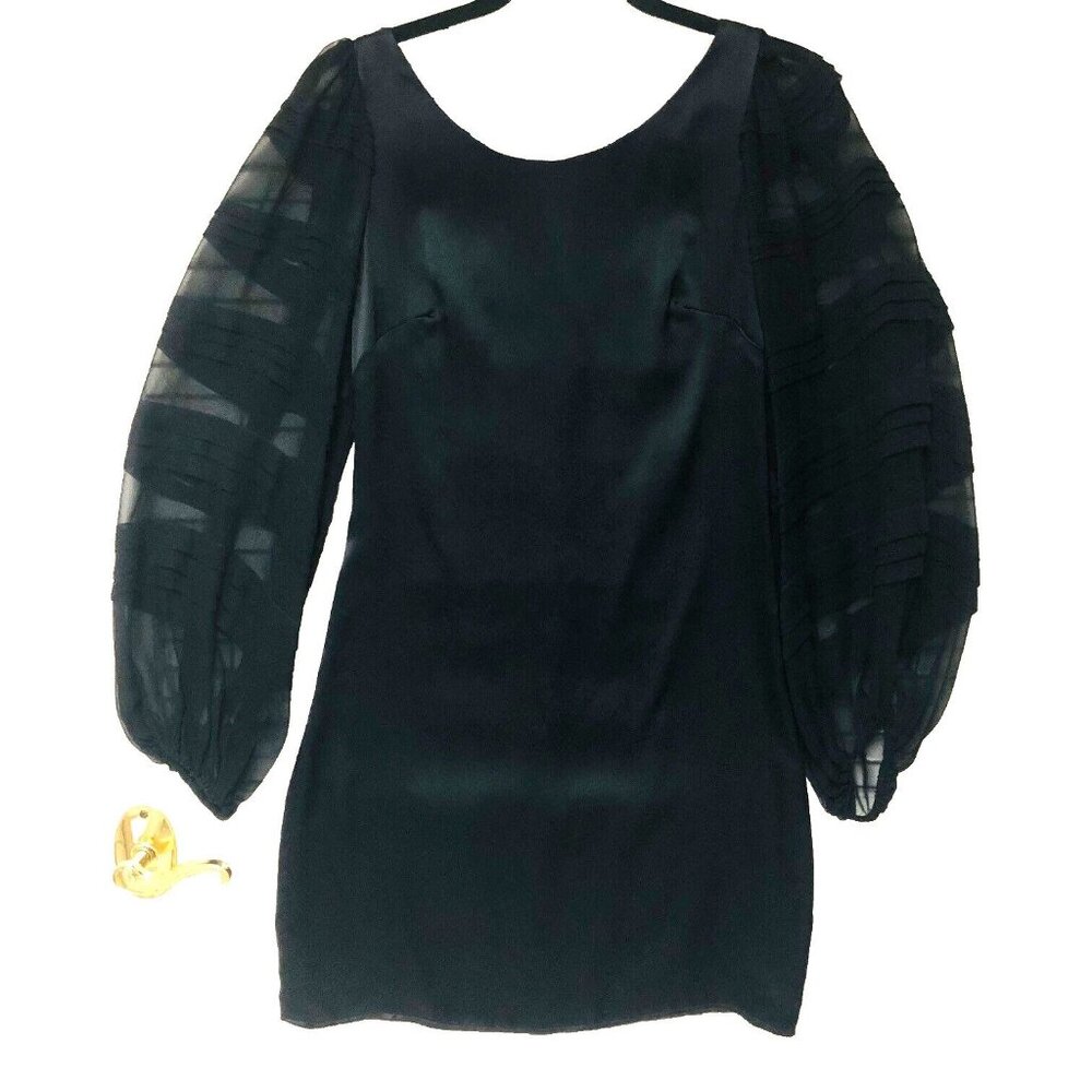 NWT ABS Silk Cocktail Dress Women's 2 LBD Balloon Slv Lined USA $260 Neiman Marc - Picture 1 of 11